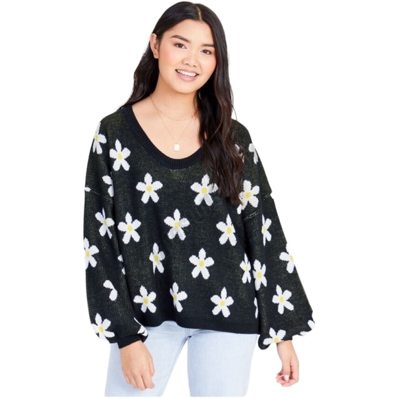 Altar'd State Sweaters - Altar'd State Oversized Black w Daisies Sweater